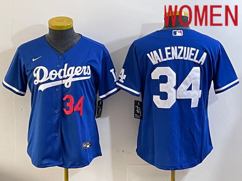 Women Los Angeles Dodgers #34 Valenzuela 2024 blue jersey 2024112012
